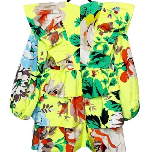 Christopher John Rodgers floral sleeve ruffle dress - Picture 2 of 9